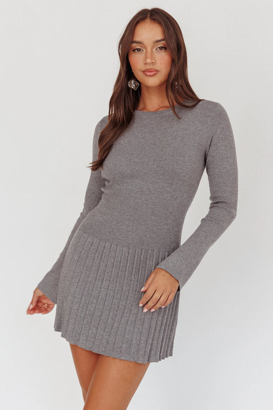 School's Out Ribbed Knit Mini Dress Charcoal