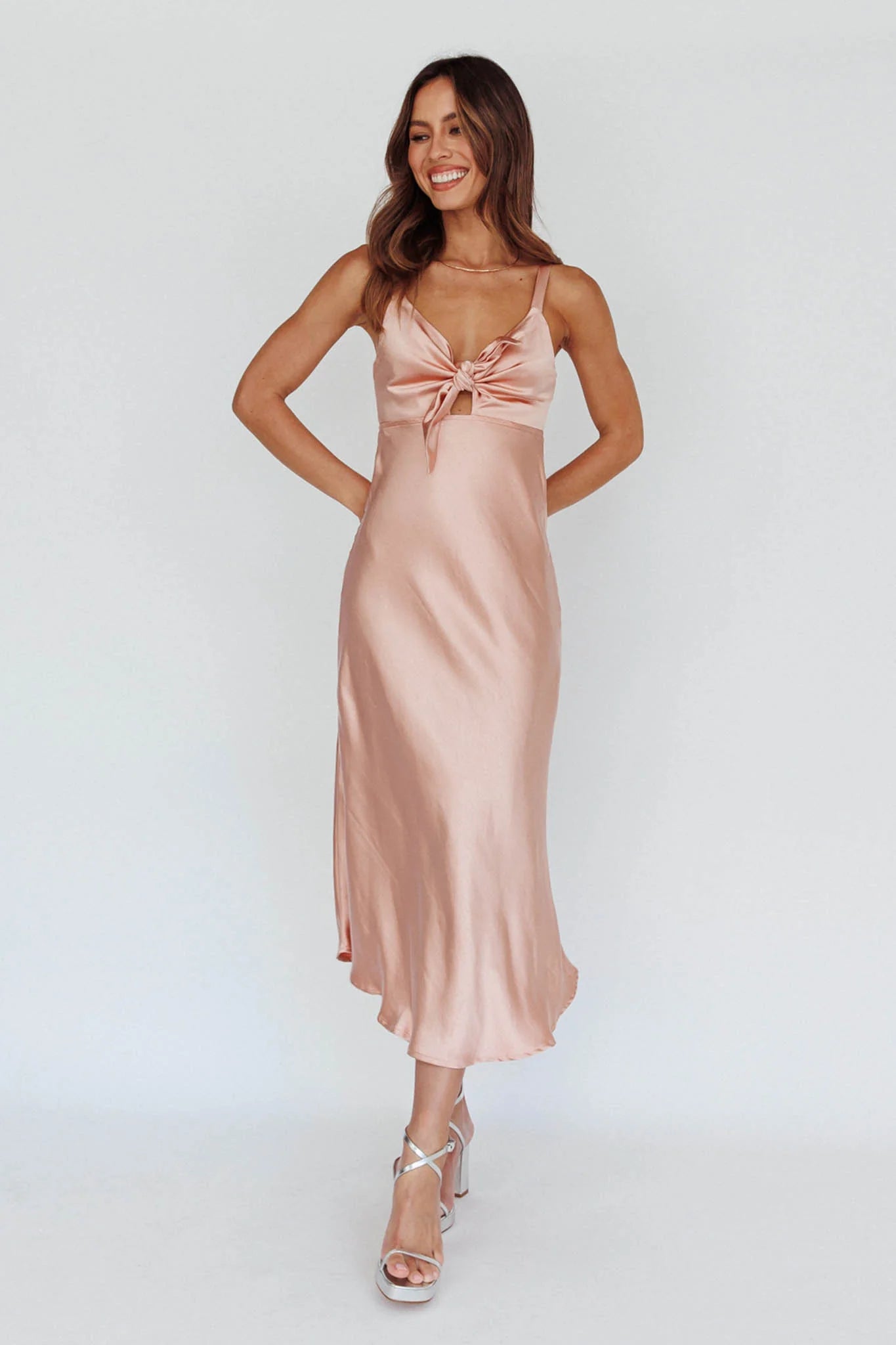 Perfect Day Satin Midi Dress Blush