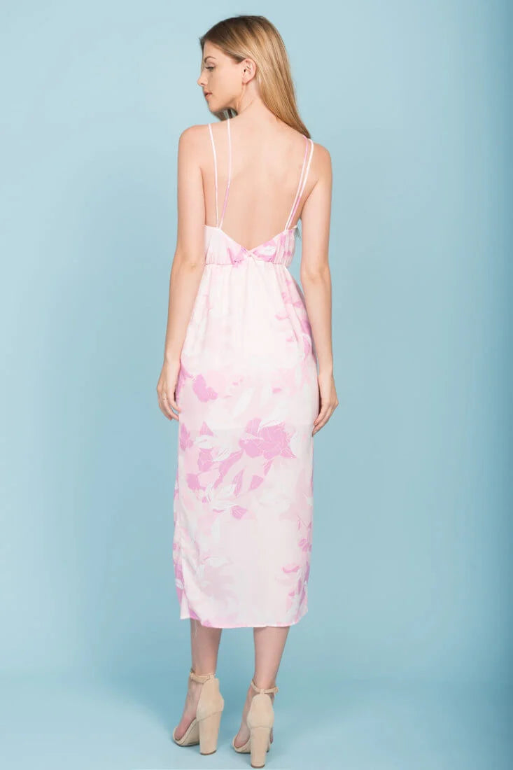 Emilia Open Back Floral Print Midi Dress Pink