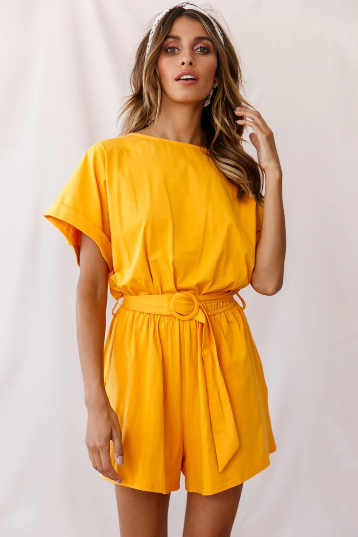 Chelsea Belted T-Shirt Romper Mustard