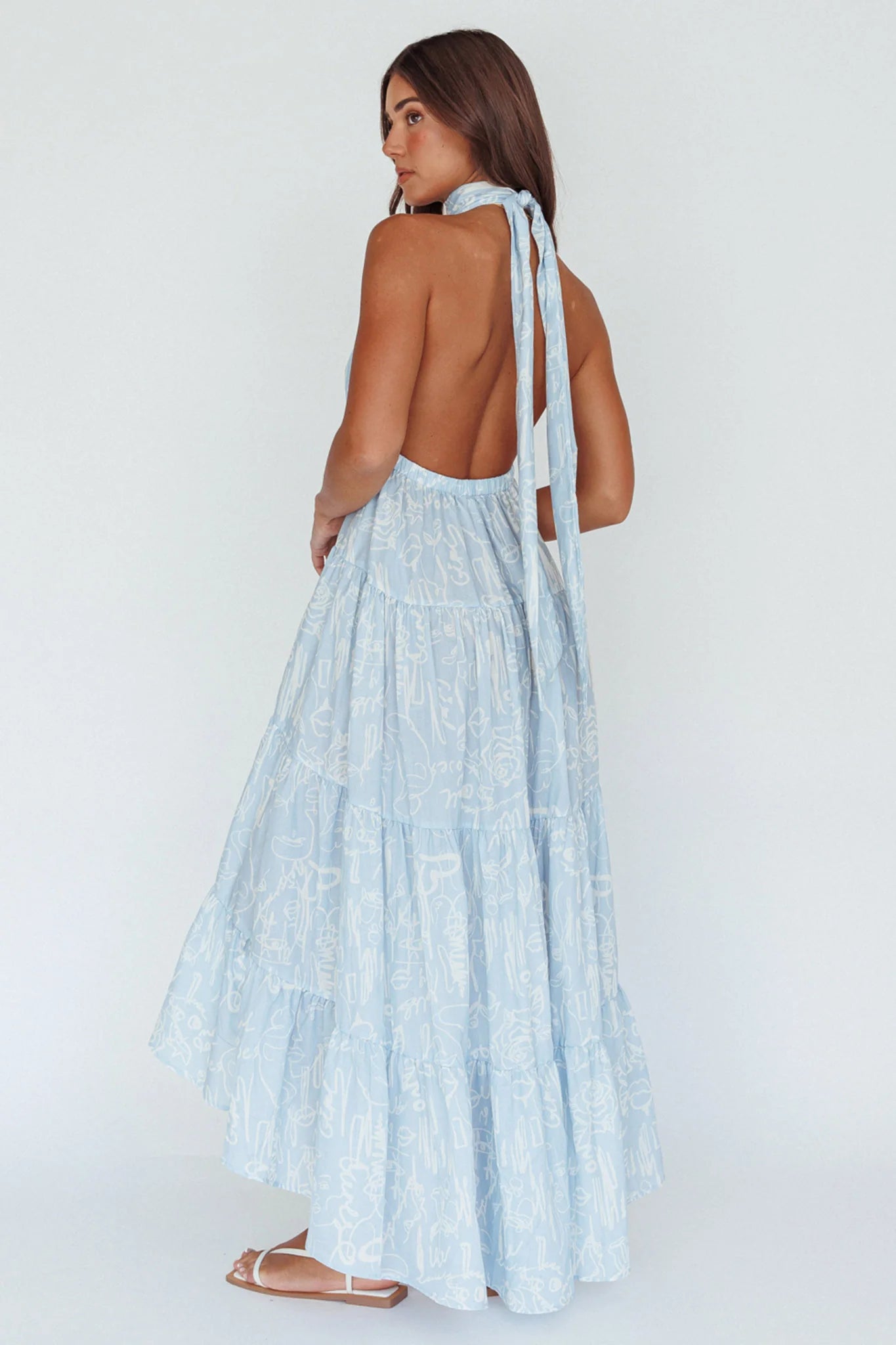 South Haven Halter Midi Dress Floral Blue