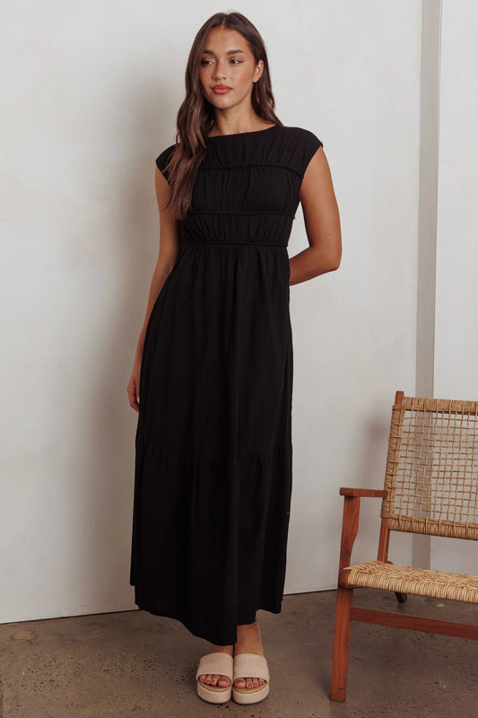 Called Out Gathered Bodice Maxi Dress Black