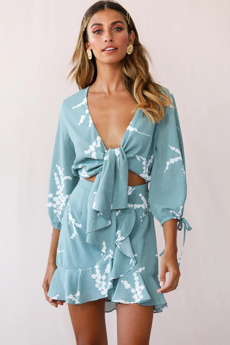 Stavroulla Tie-Front Three Quarter Sleeve Dress Sage
