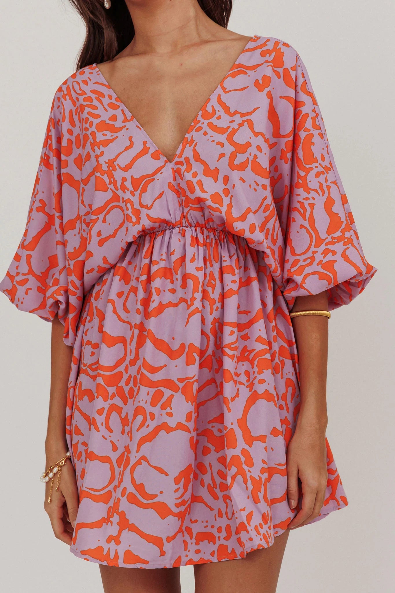 Sugar Coat Print Puff Sleeves Mini Dress Lavender