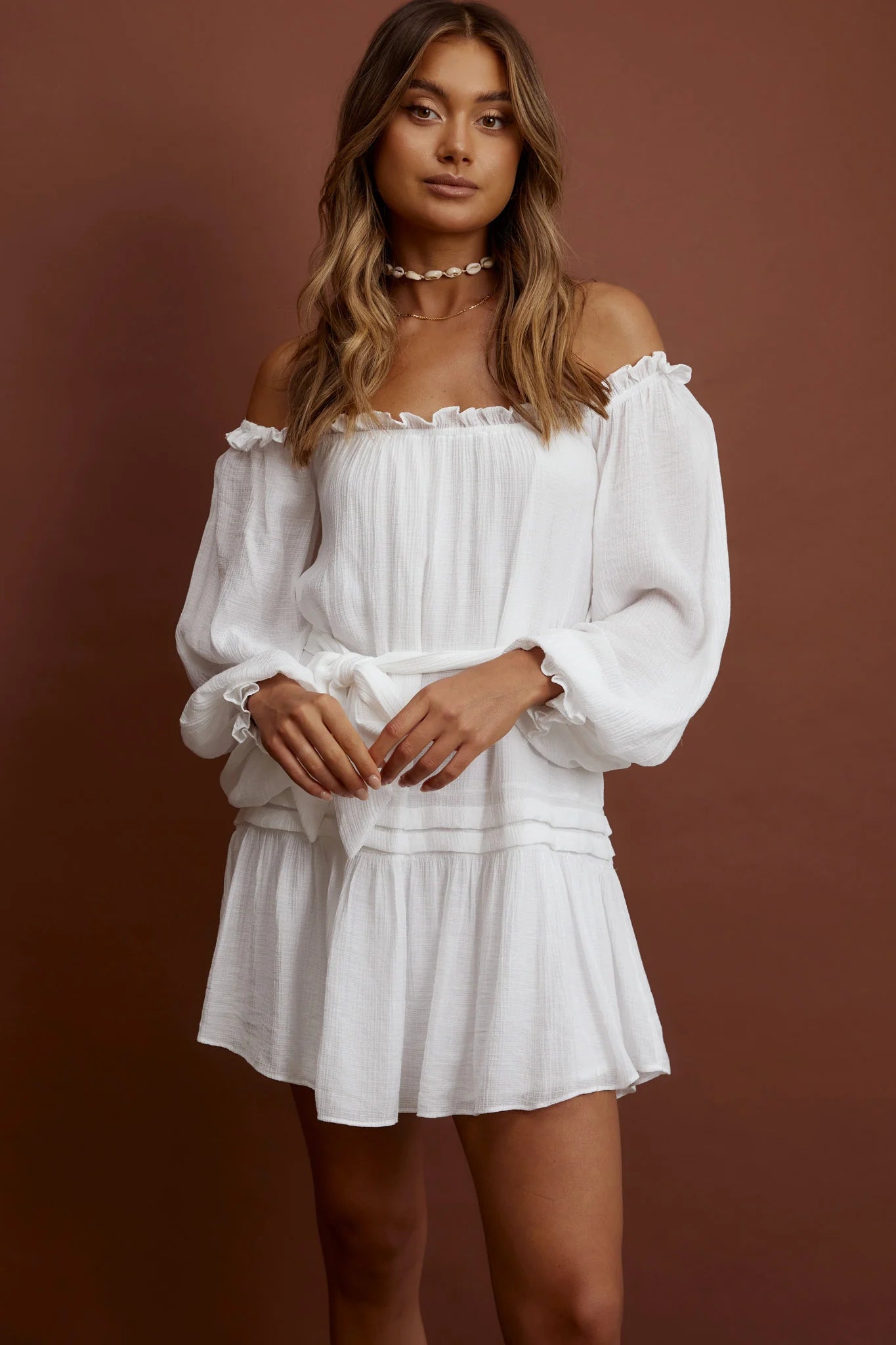 Sycamore Off- Shoulder Pintuck Dress White