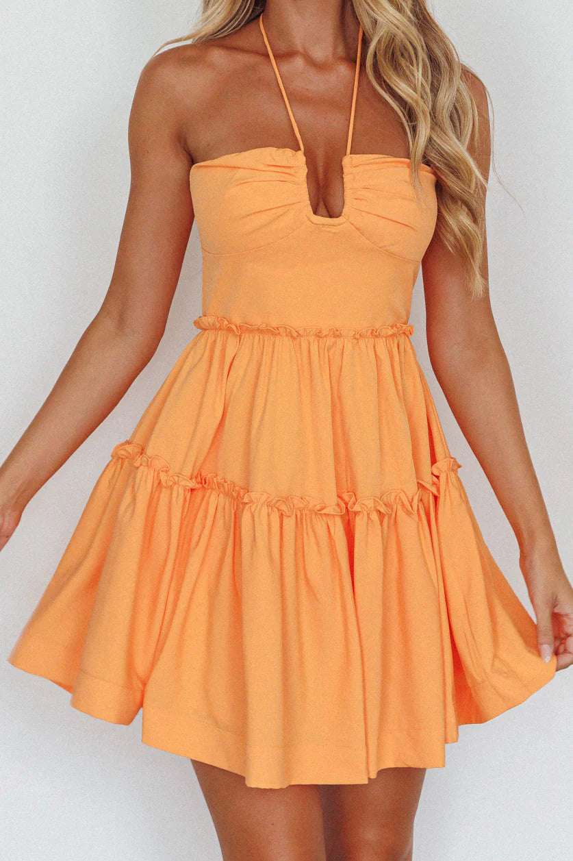 Sherbet Sunset Tied Neck Mini Dress Orange