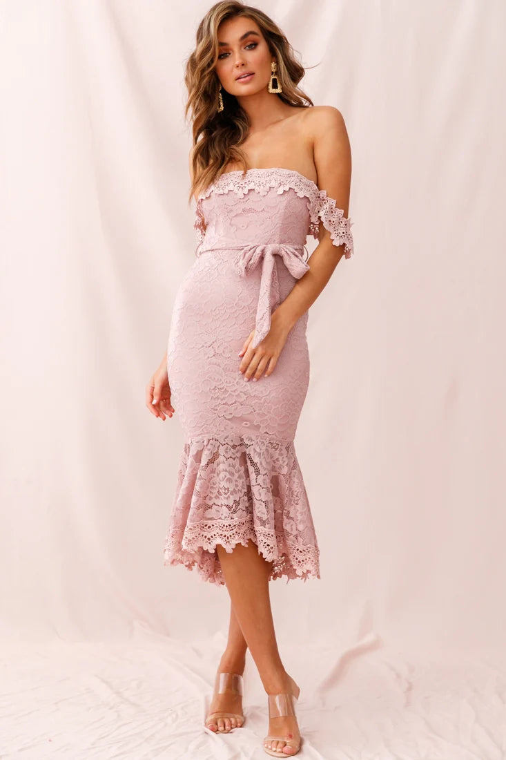 Patience Lace Bodycon Midi Dress Mauve