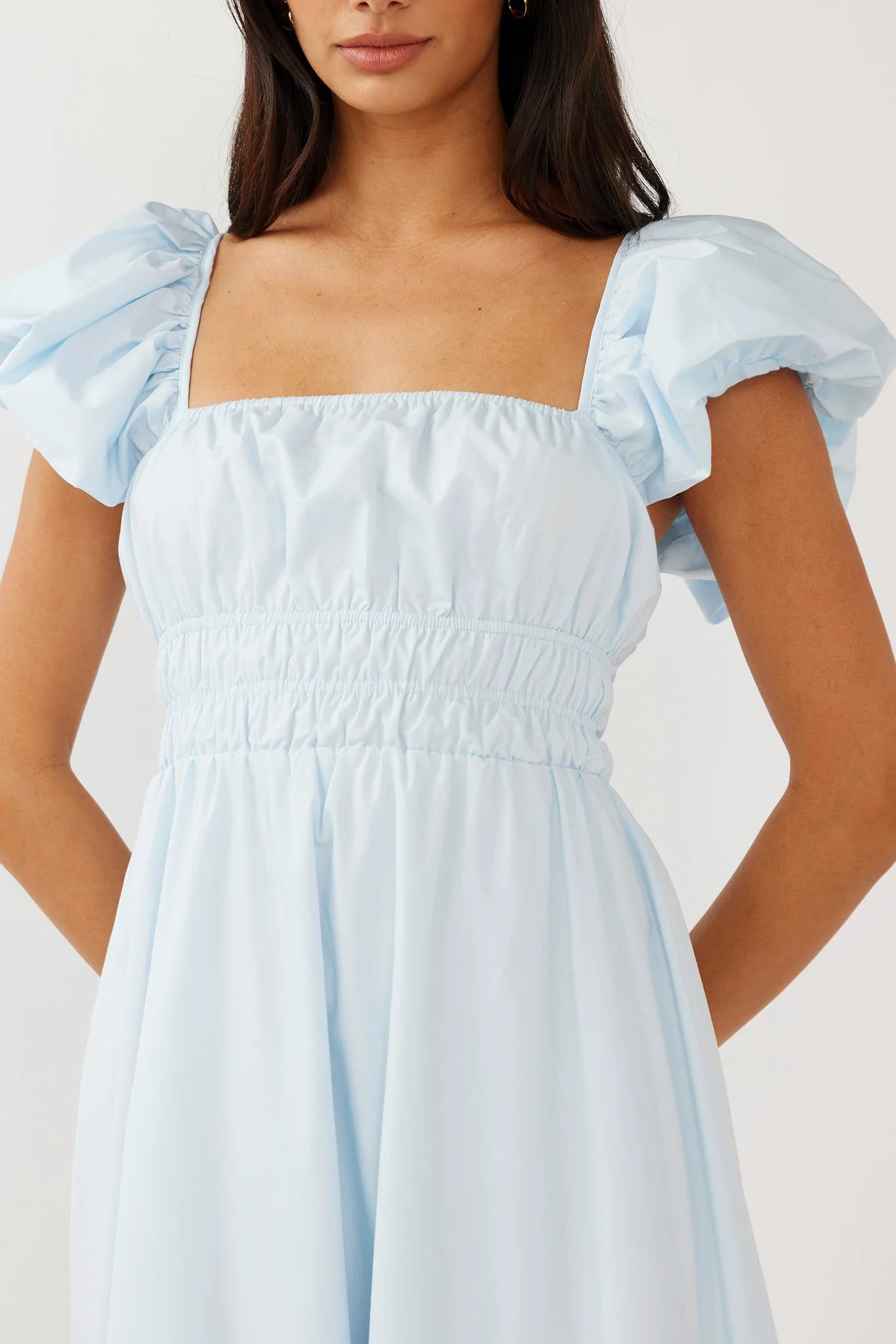 Rose Meadow Puffed Sleeve Midi Dress Blue