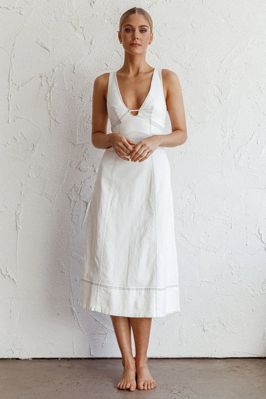 Elias Decorative Stitch Midi Dress White