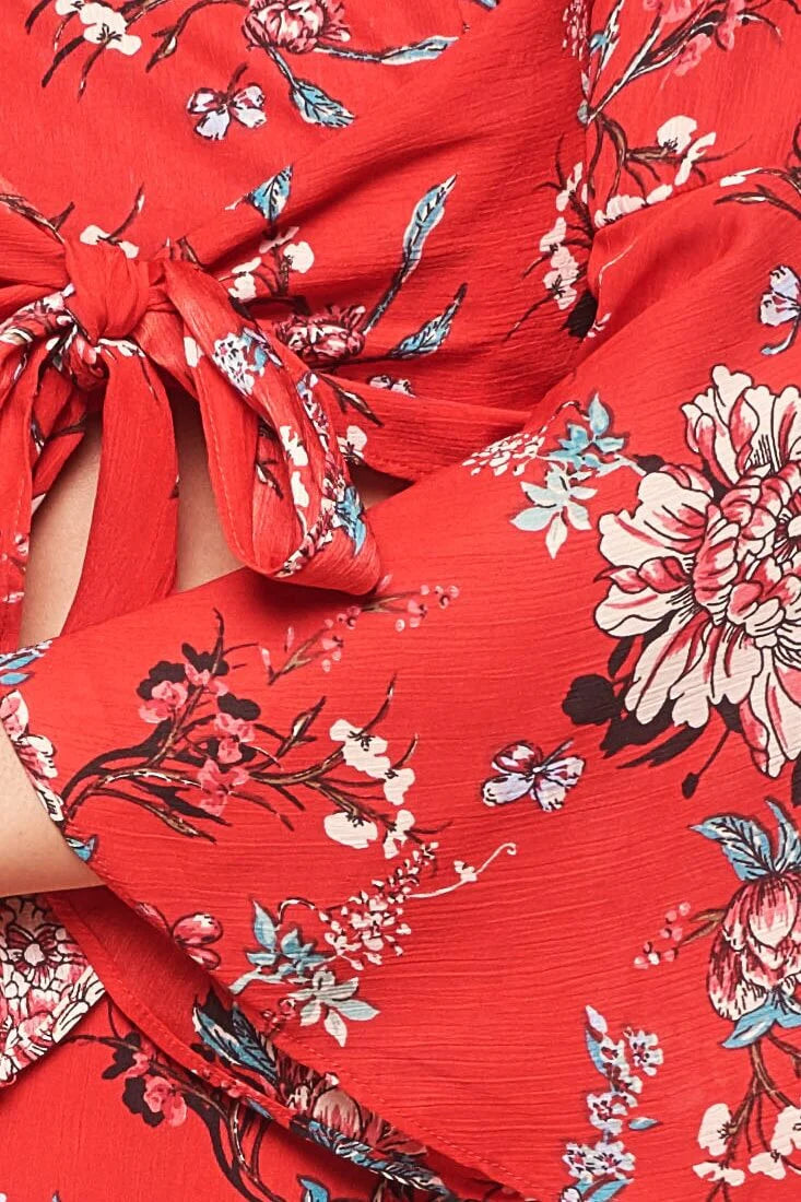Bellisario Floral Cropped Caribbean Top Red