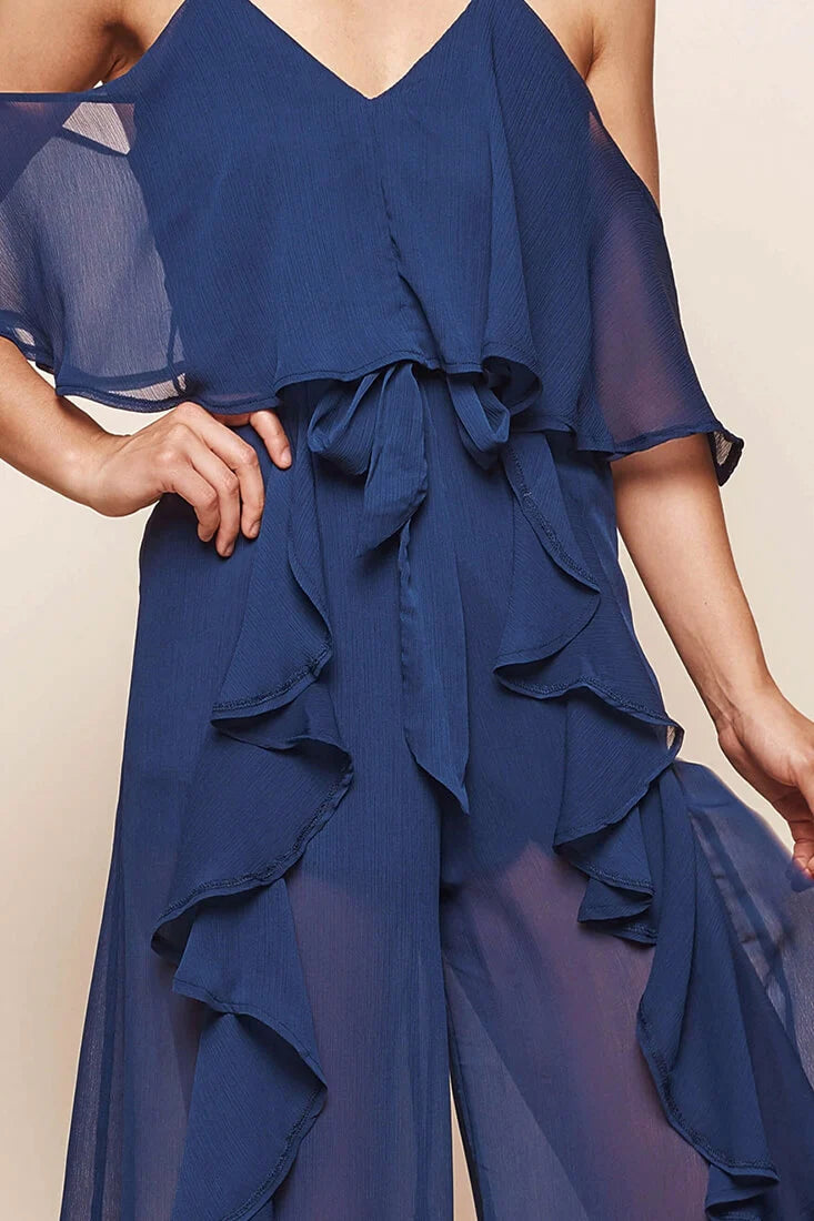 Constance Midi Ruffle Jumpsuit Navy