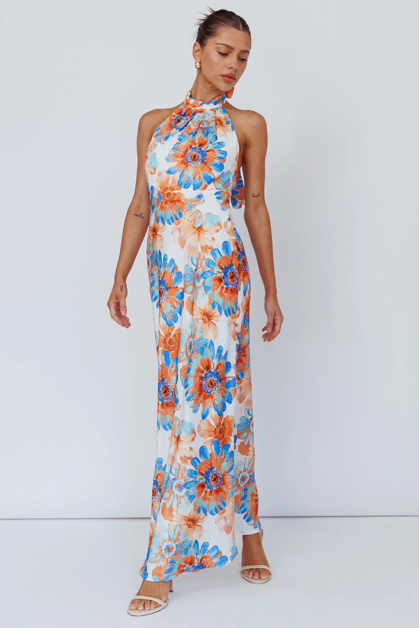Shana Halterneck Maxi Dress Flowers Blue