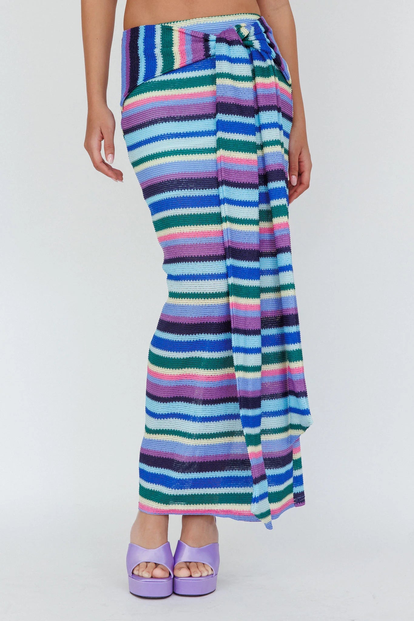 Sammi Tie Waist Knit Maxi Skirt Purple Multi