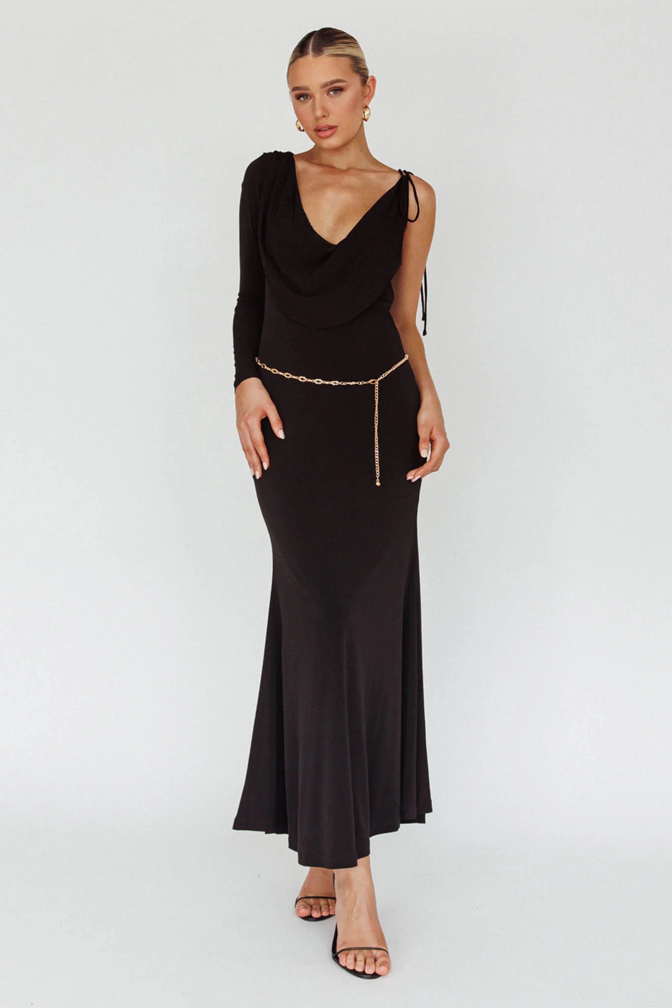 Star Walker One Sleeve Maxi Dress Black