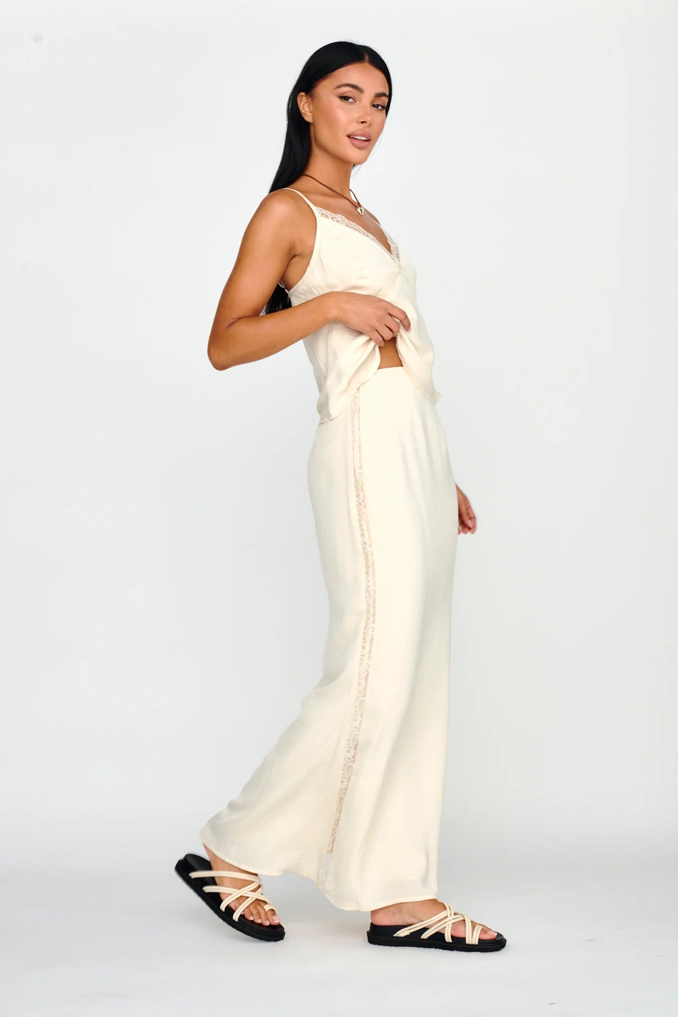 Pammy Lace Trim Maxi Skirt Oyster