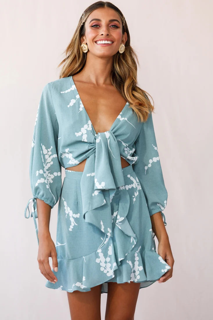 Stavroulla Tie-Front Three Quarter Sleeve Dress Sage