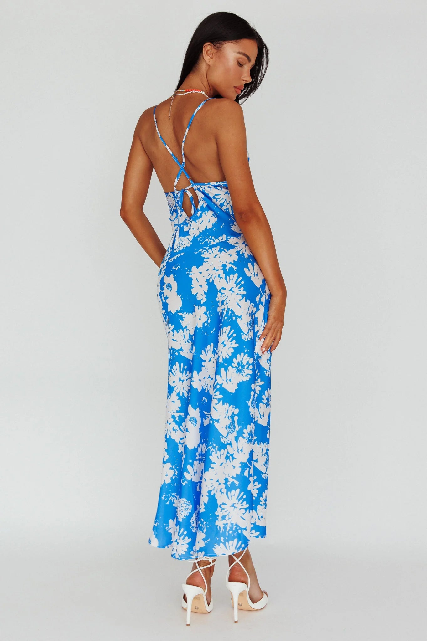 Sherilyn Criss-Cross Back Midi Dress Blue Floral