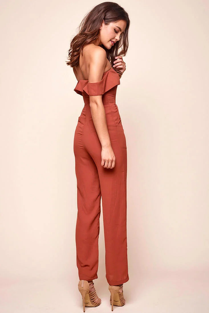 Sarah Dressy Ruffle Top Jumpsuit Orange Rust