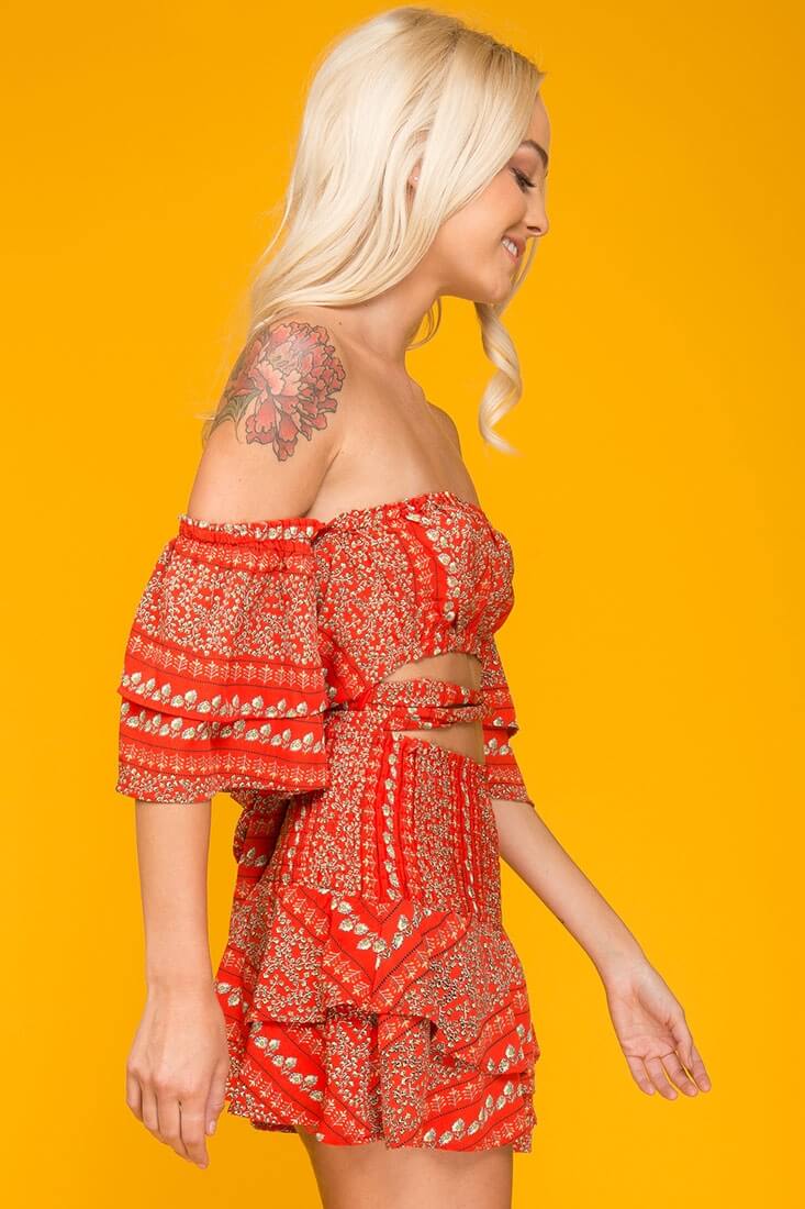 Emory Floral Print Skort Red