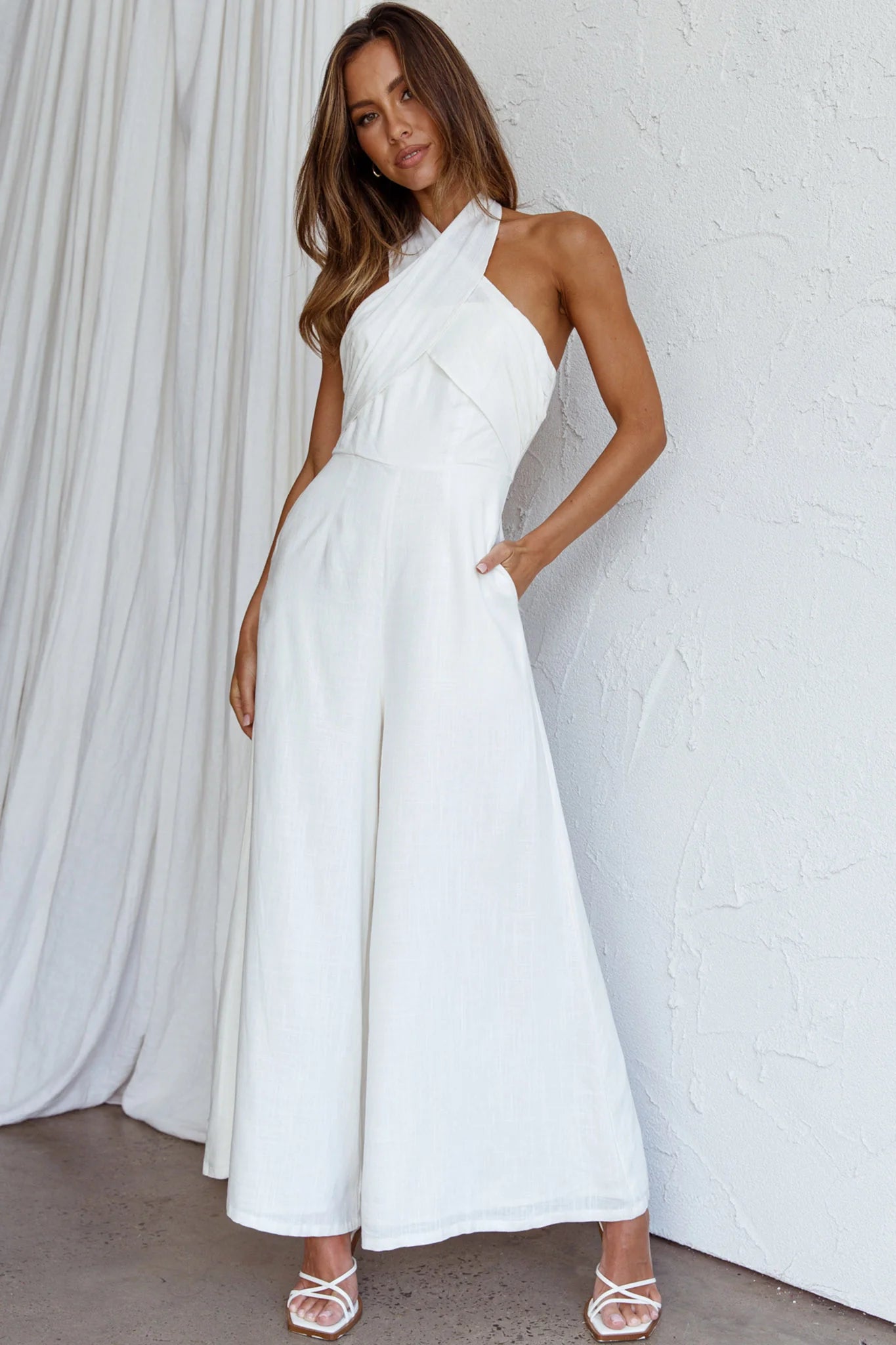 Stars Align Halterneck Jumpsuit White