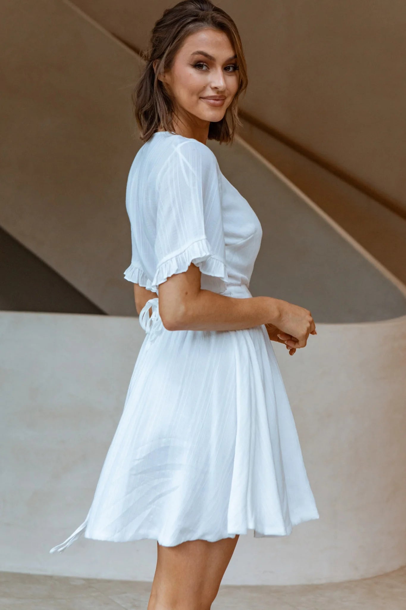 Cara Frill Trim Wrap Dress White