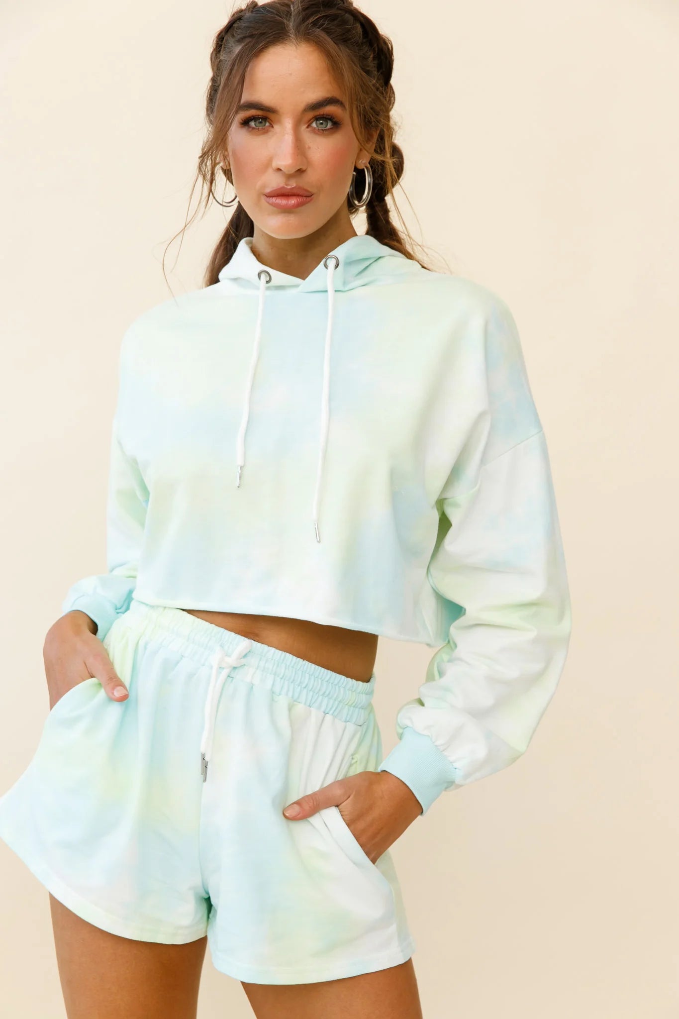 September Sun Drawstring Waist Shorts Green