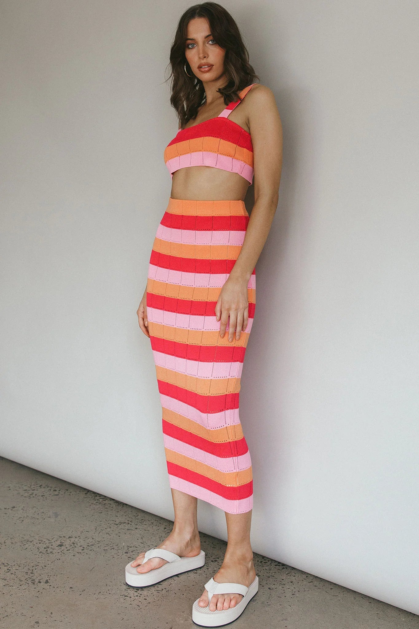 Chase The Sunrise Knit Crop Top Striped Pink