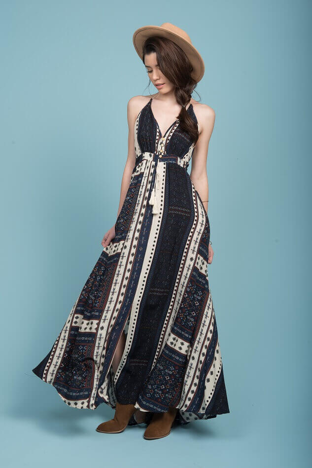Romani Open Back Maxi Dress Navy