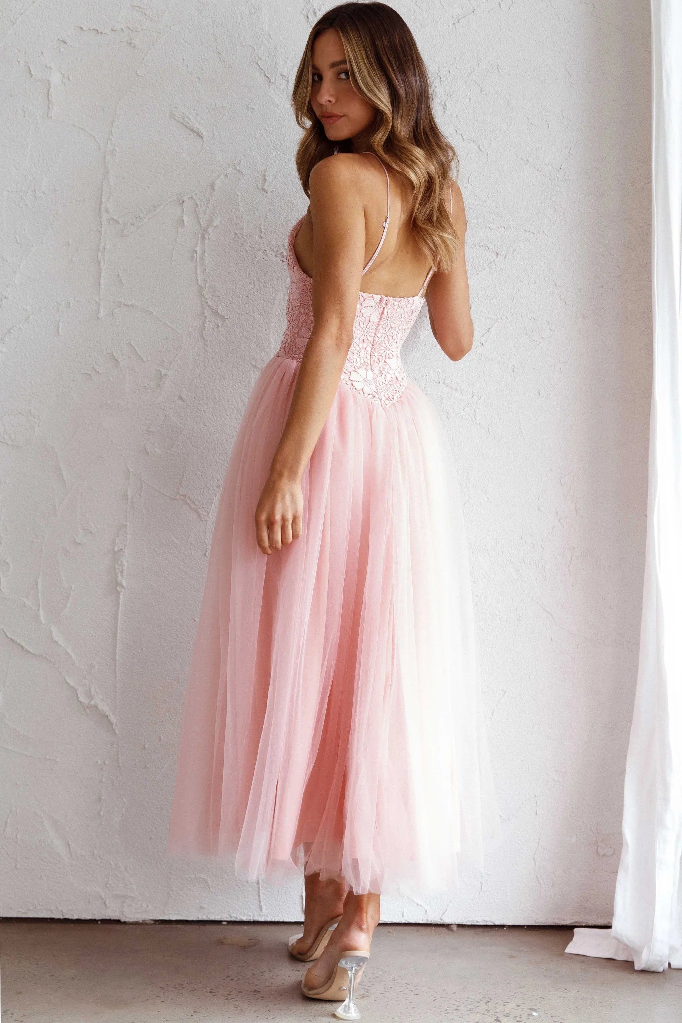 Novoli Floral Embroidery Midi Dress Blush