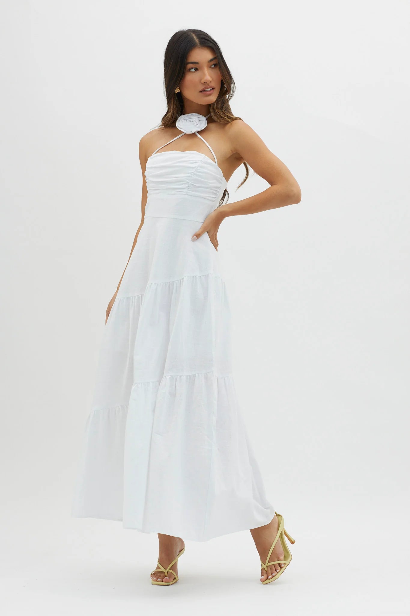 Bondi Rose Decoration Maxi Dress White