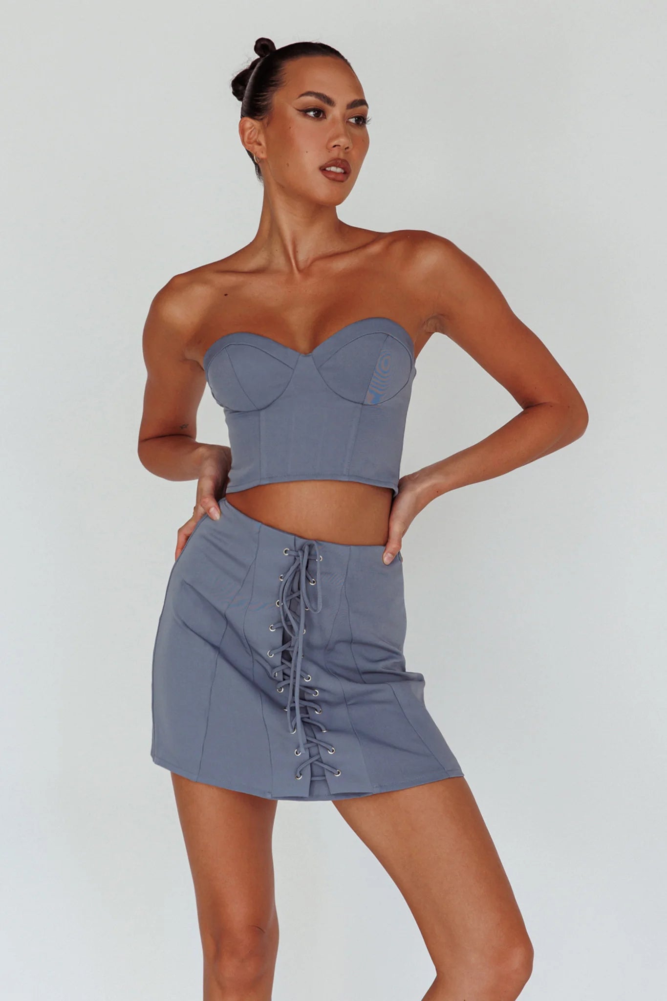Ventura Bustier Crop Top Suit Grey