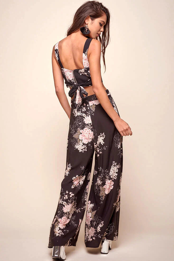 Cicely Floral Wide Leg Pants Black