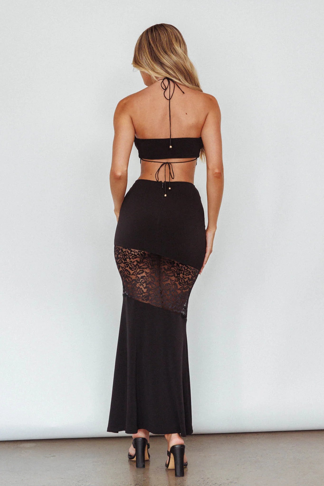 Florida Lace Insert Cut-Out Maxi Dress Black