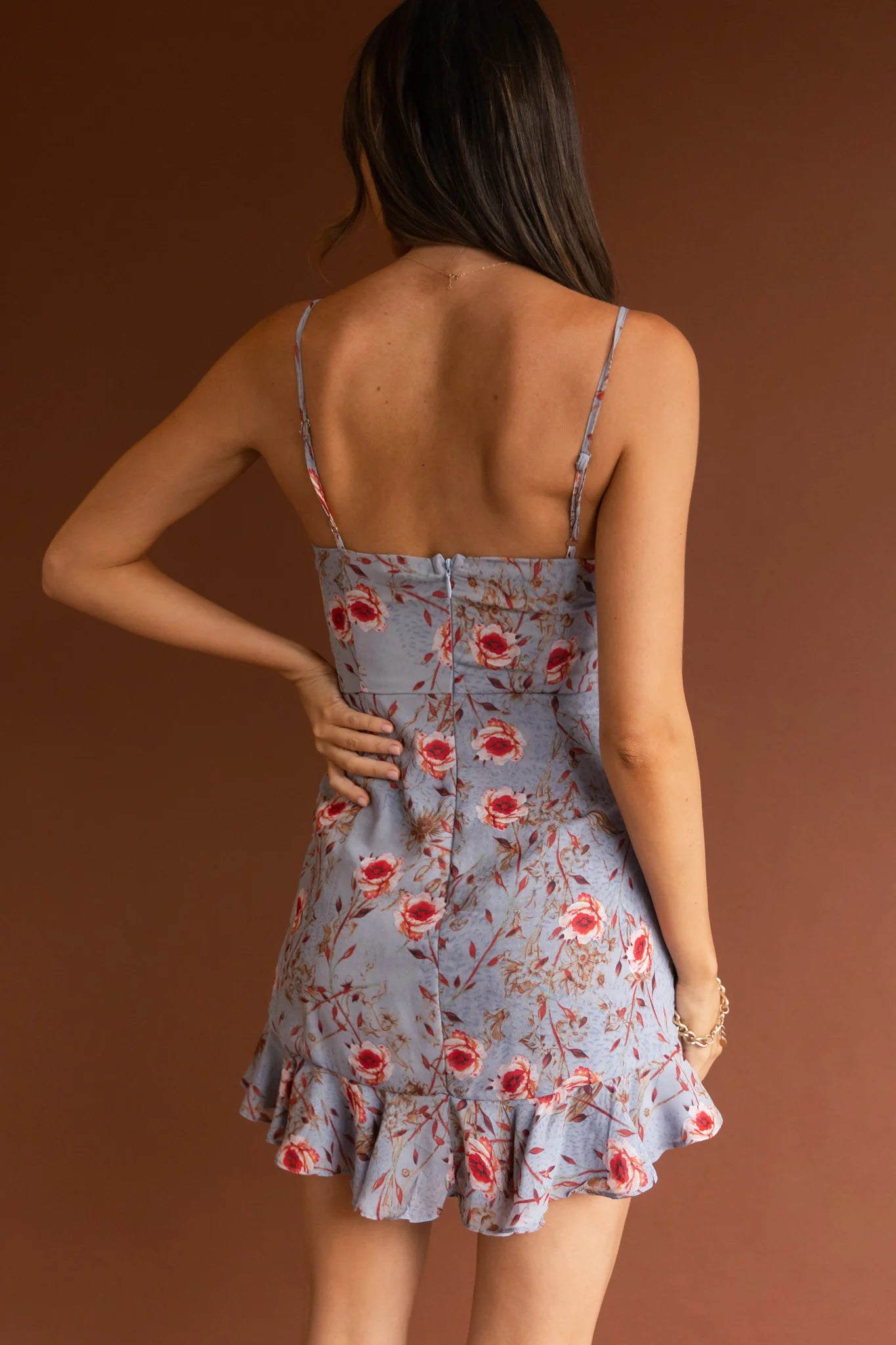 First Light Cami Strap Ruched Dress Floral Blue