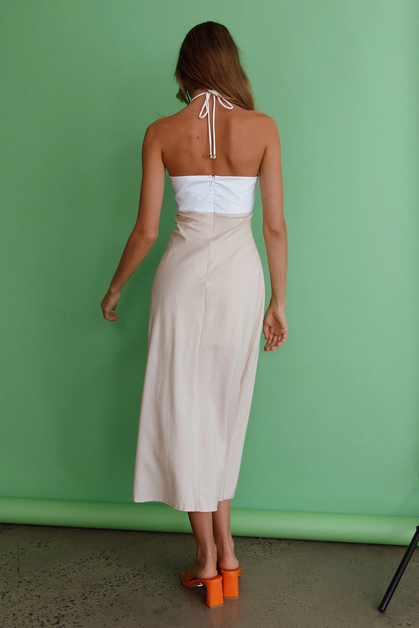 Prue Halterneck Midi Dress Beige