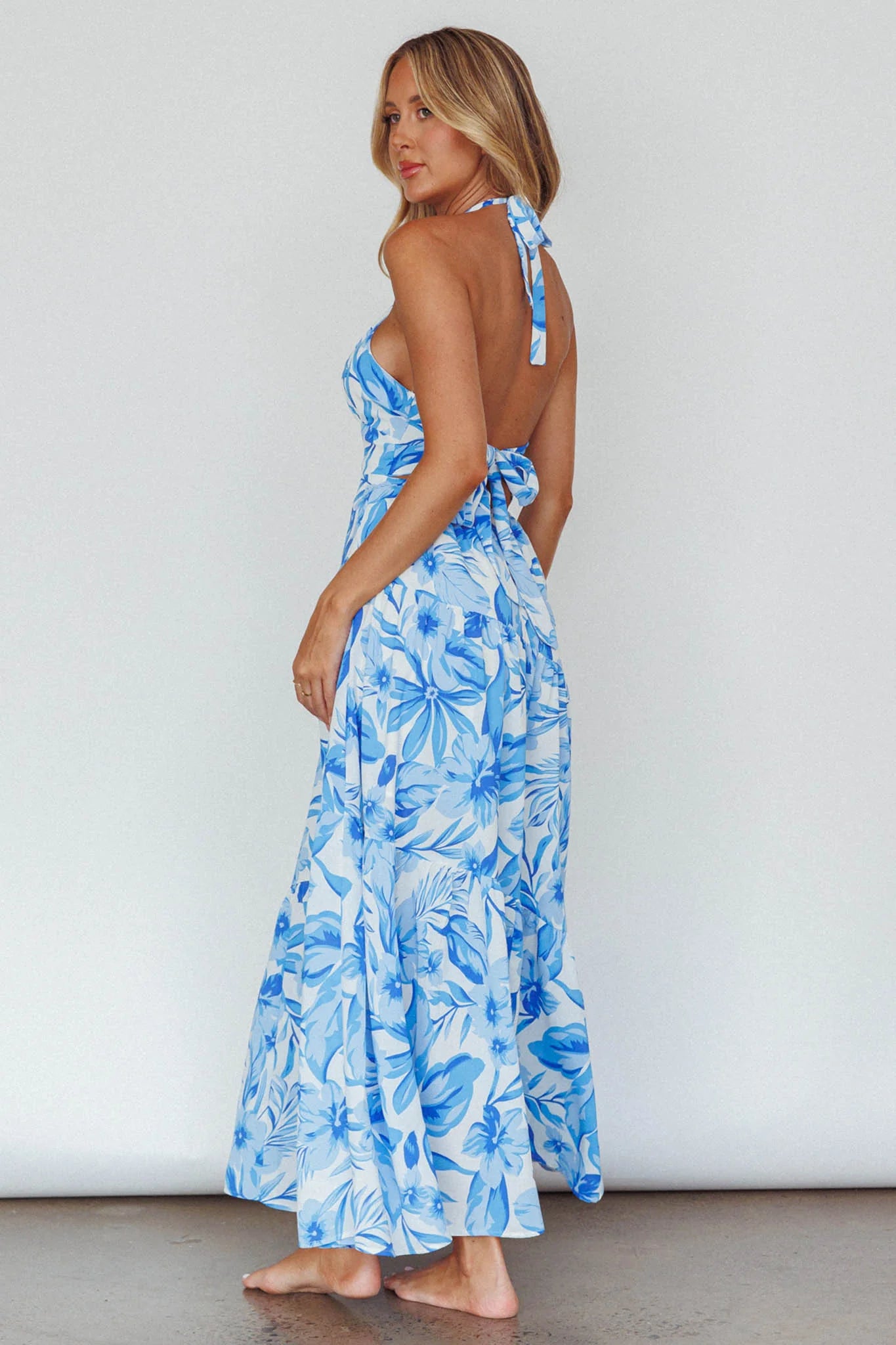 Bondi Keyhole Bust Maxi Dress Floral Blue