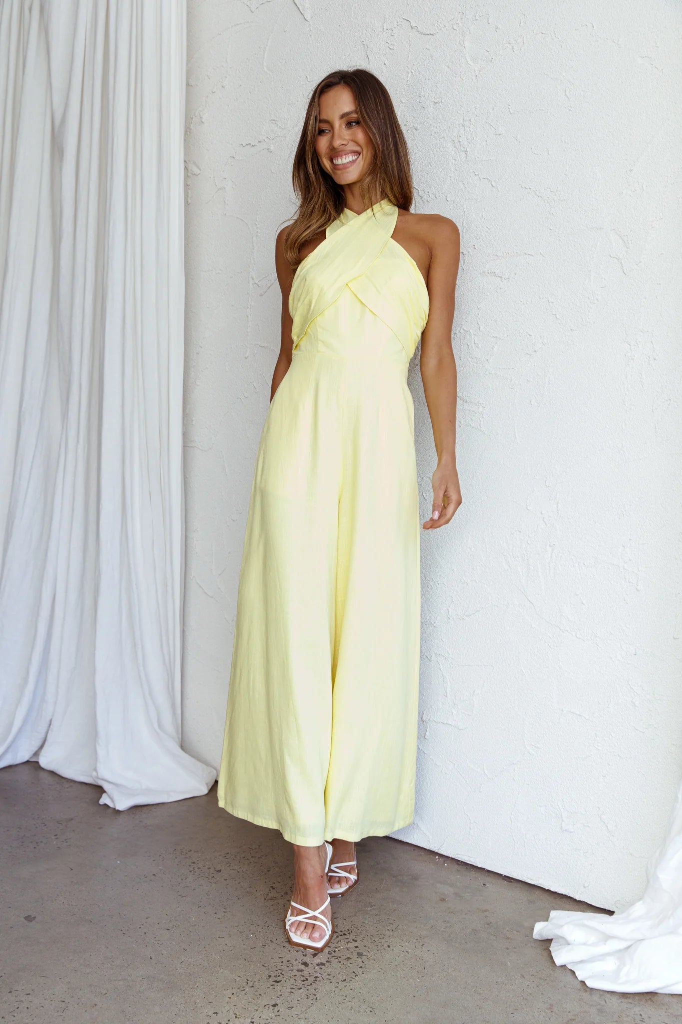 Stars Align Halterneck Jumpsuit Lemon