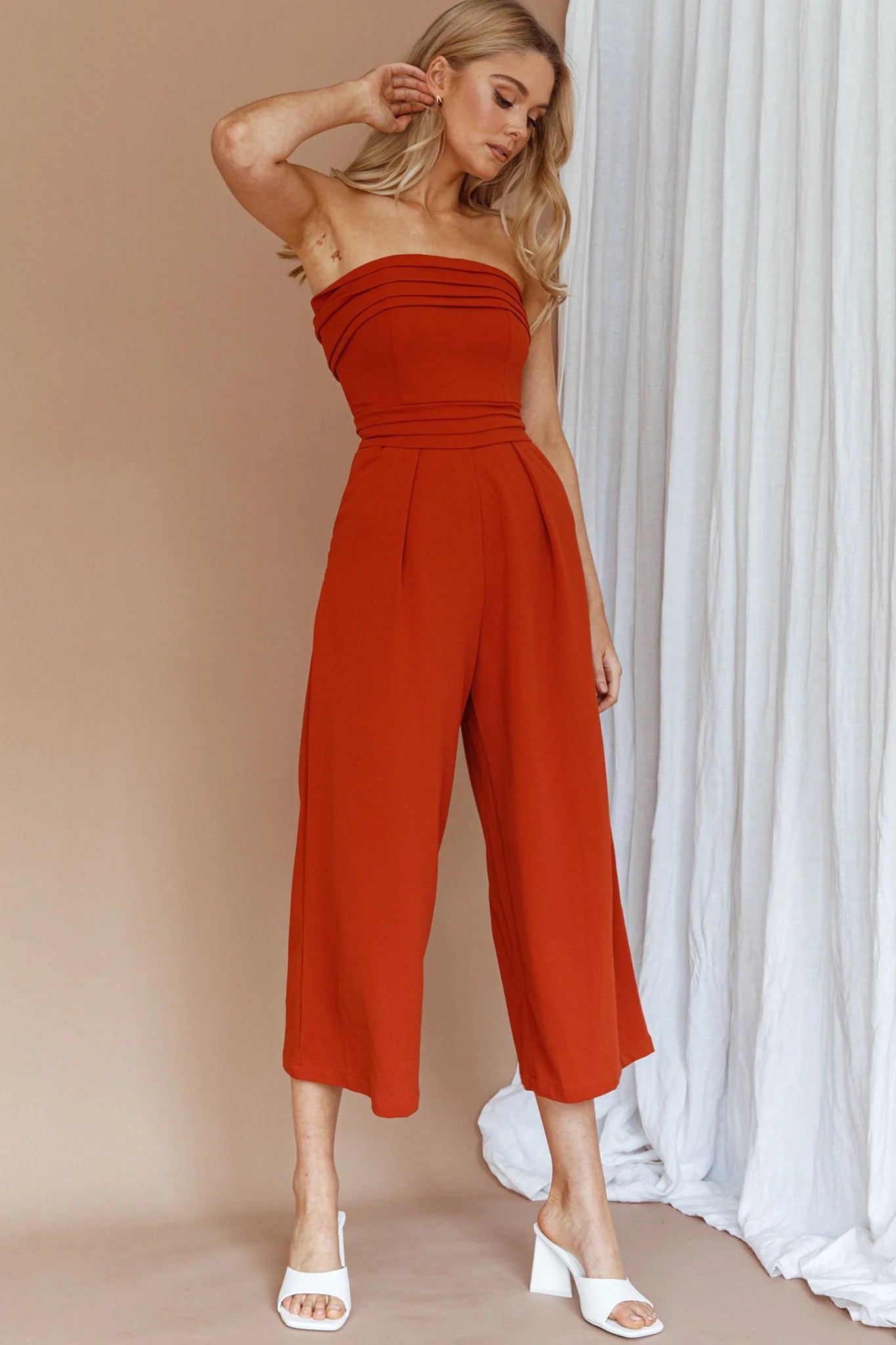 Chosen Strapless Wide Leg Jumpsuit Orange