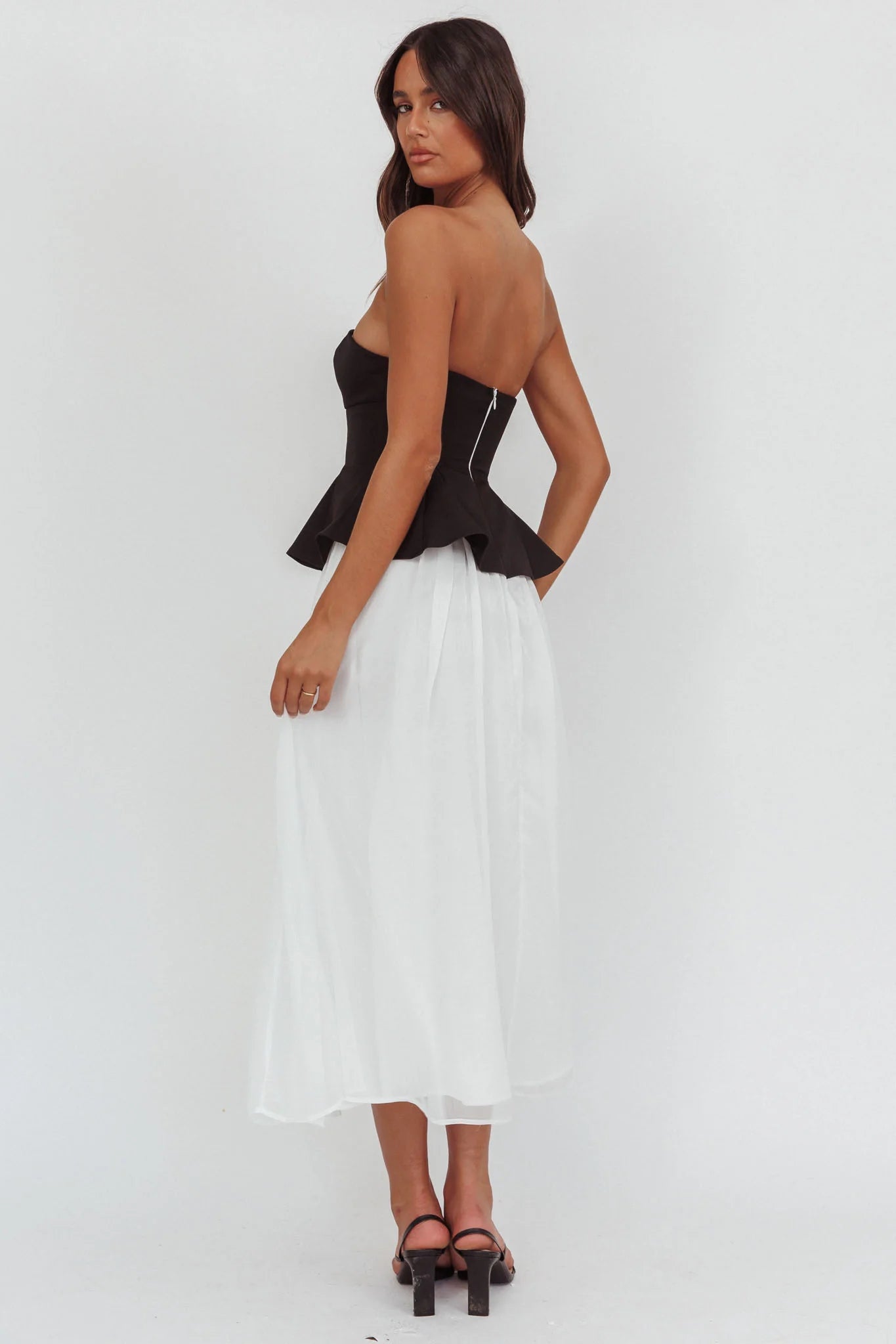 Rebel Peplum Bodice Midi Dress Black