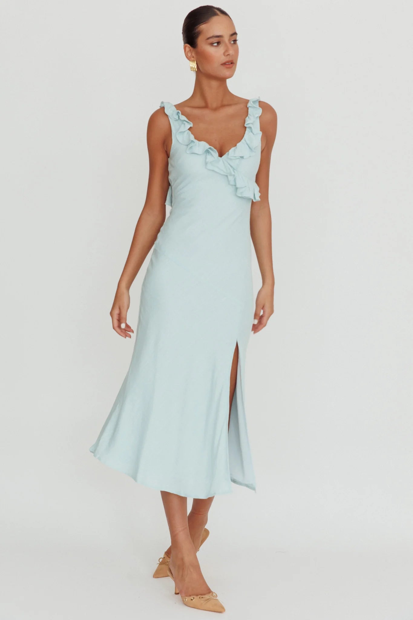 Alba Frill Trim Midi Dress Baby Blue