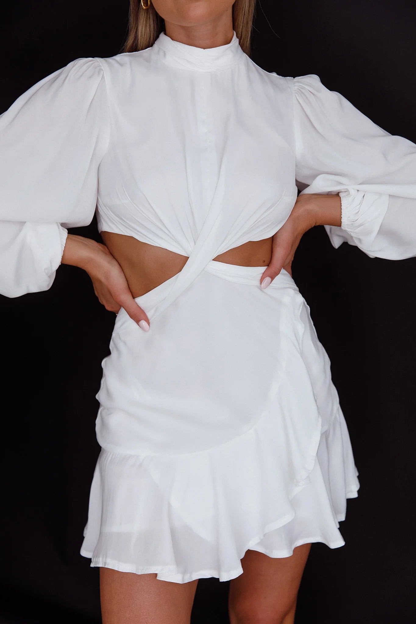Feels Like Home Long Sleeve Cut-Out Dress White