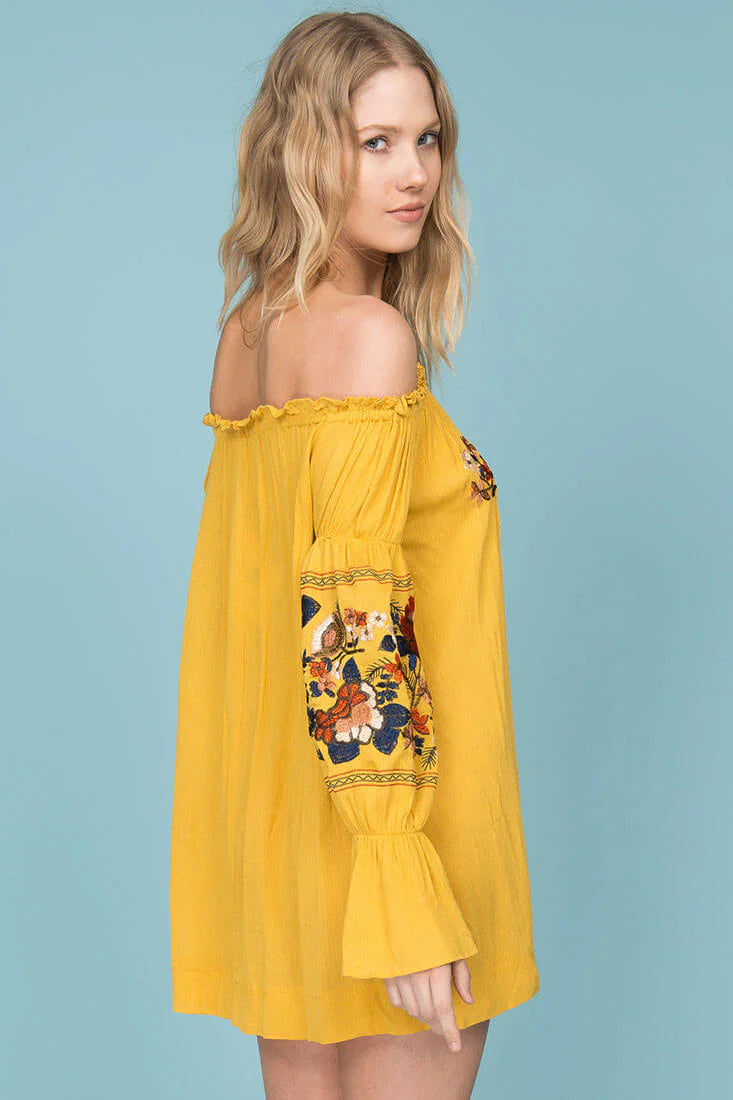 Saige Floral Day Dress Yellow Mustard