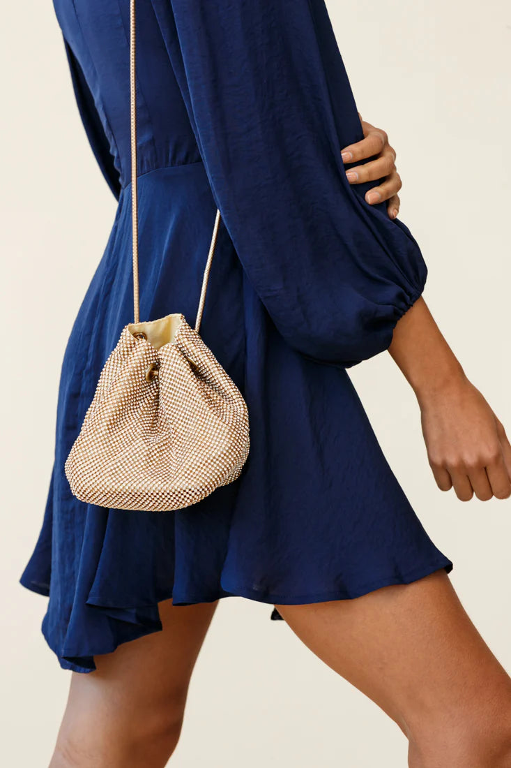 Own The Night Diamante Mesh Bag Gold