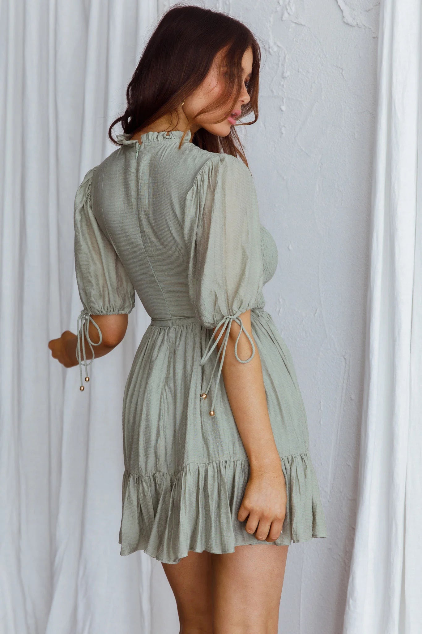 Secret Garden Puff Sleeve Smocked Bodice Dress Avocado