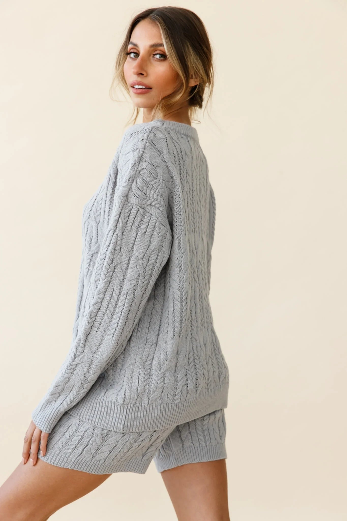 Colorado Cable Knit Shorts Grey