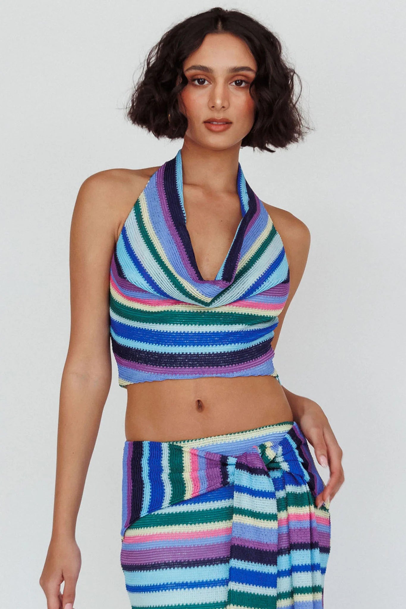 Sammi Halter Crop Top Purple Multi