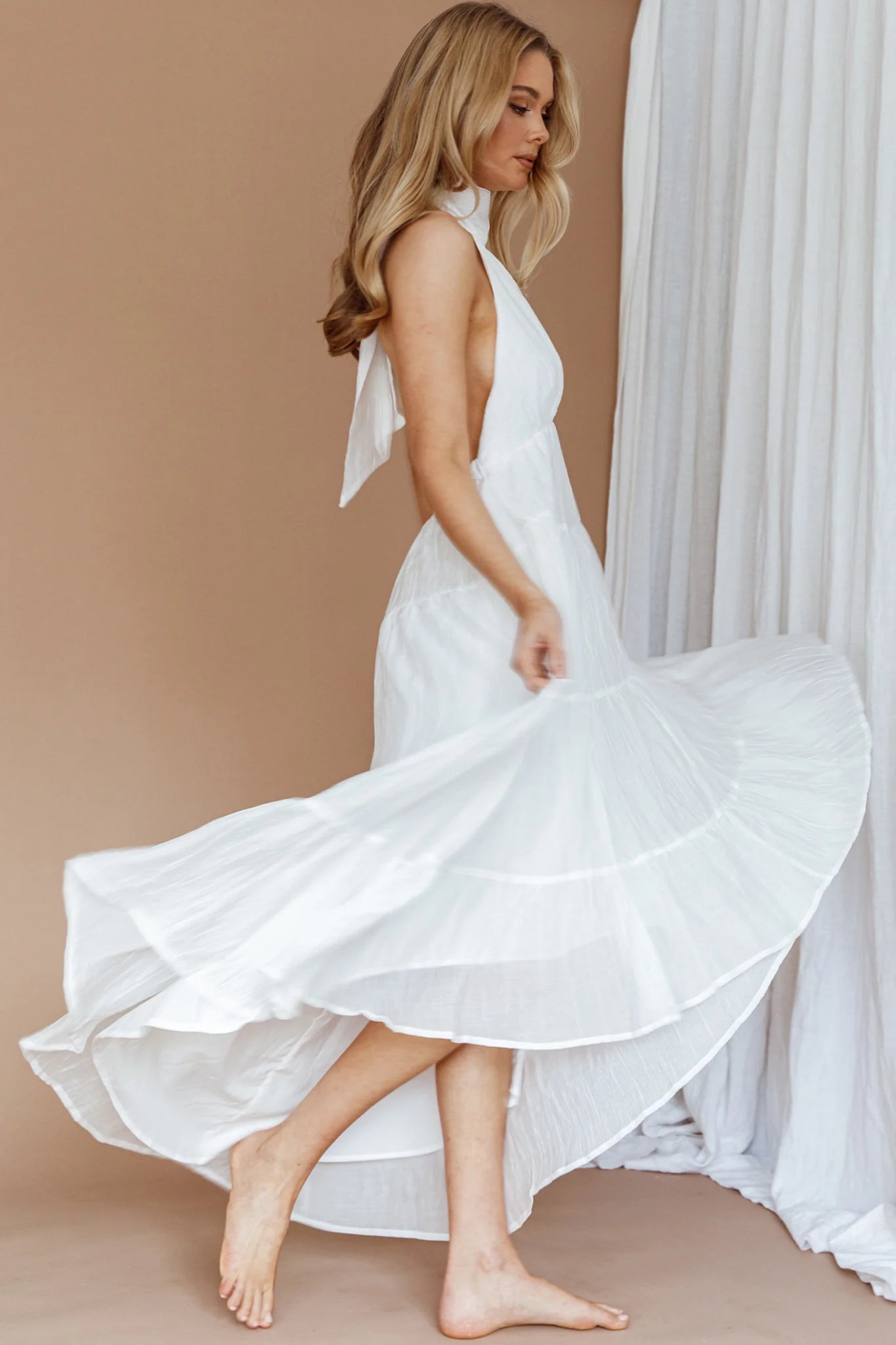 South Haven Halter Midi Dress White