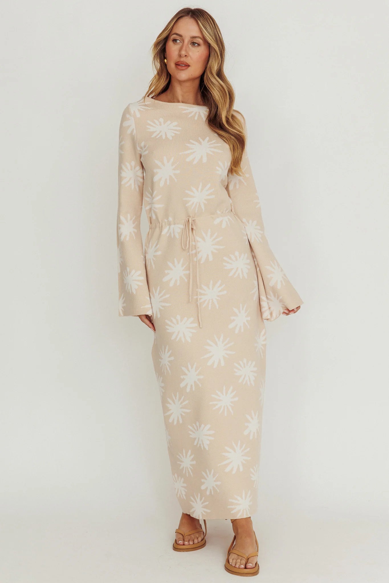 Orleans Star Print Knit Maxi Dress Sand