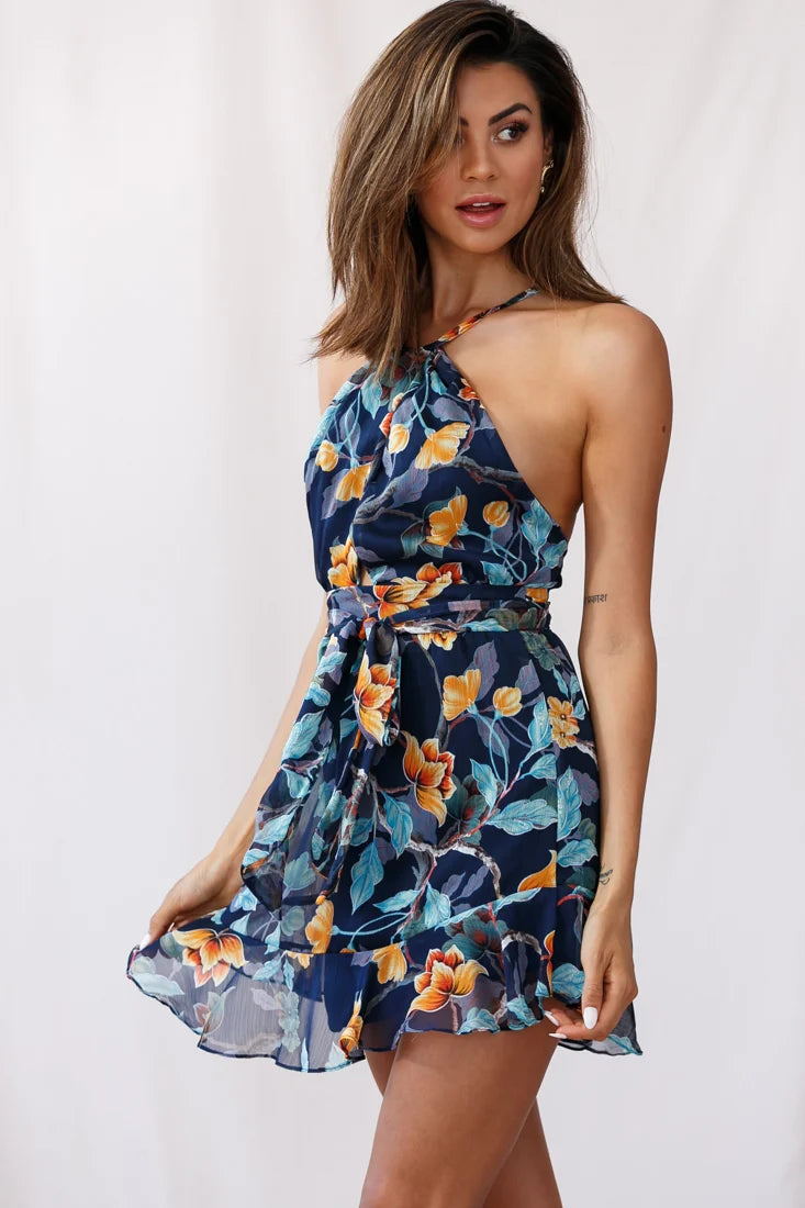 Bula Halterneck Open Back Dress Blue