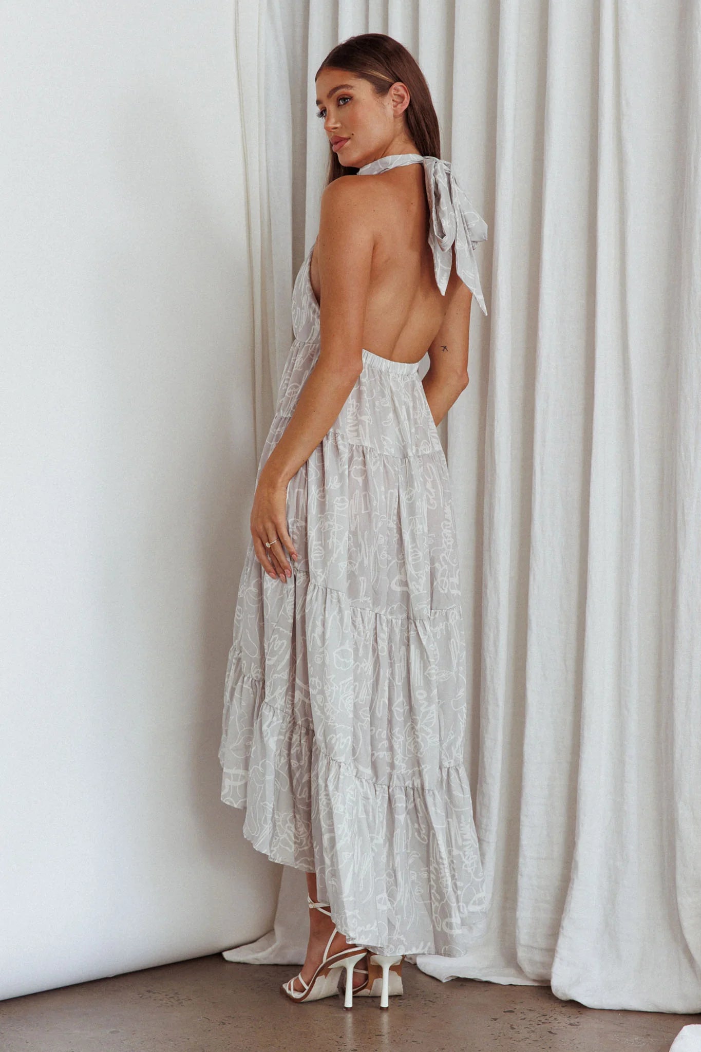 South Haven Halter Midi Dress Floral Beige